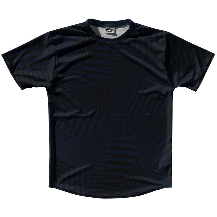 Multiple Lines Pattern Running Shirt Track Cross Made In USA - Blue Navy Almost Black and Black
