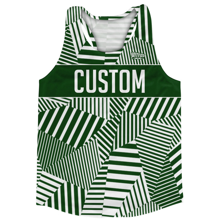 Multiple Lines Pattern Custom Finish Line  Running Racerback Singlet - Green Forest and White