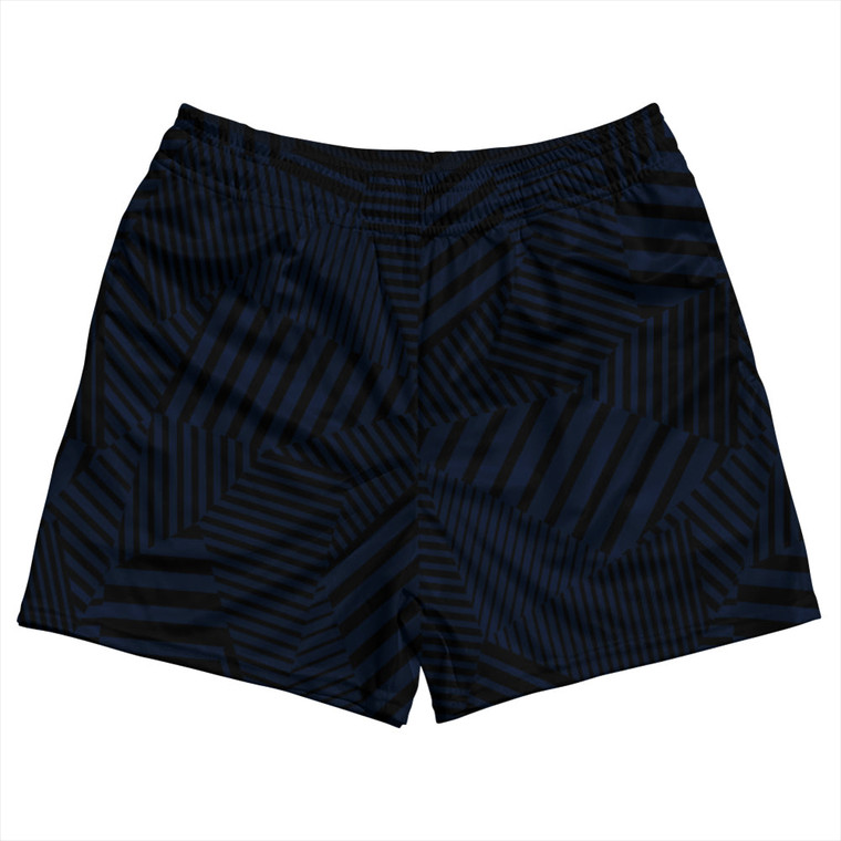 Multiple Lines Pattern Rugby Shorts Made In USA - Blue Navy and Black
