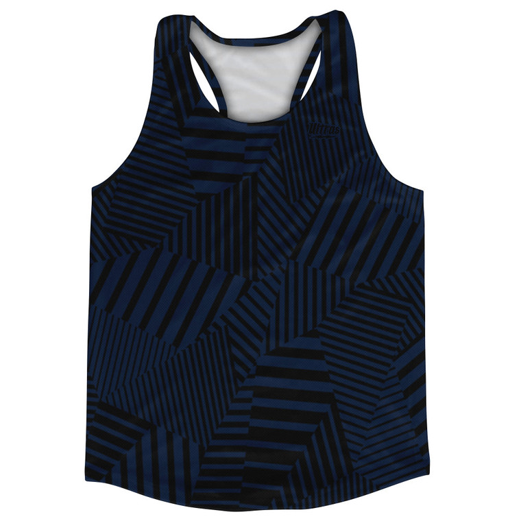 Multiple Lines Pattern Running Racerback Singlet - Blue Navy and Black
