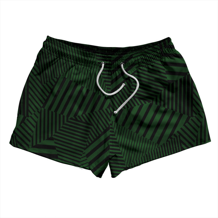 Multiple Lines Pattern 2.5" Swim Shorts Made in USA - Green Hunter and Black