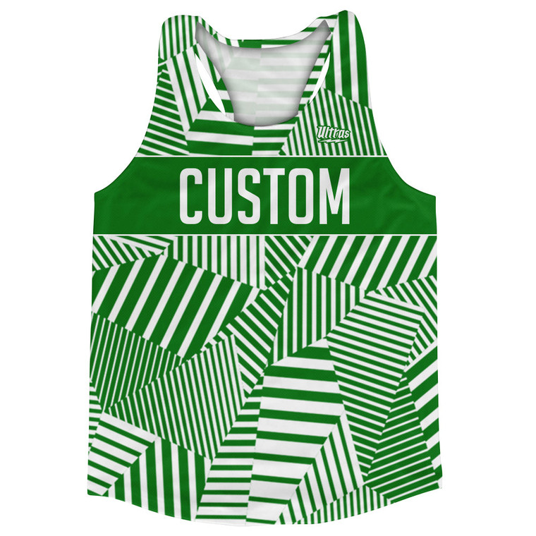 Multiple Lines Pattern Custom Finish Line  Running Racerback Singlet - Green Kelly and White