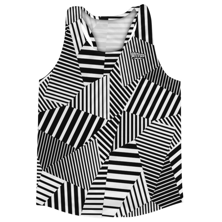 Multiple Lines Pattern Running Racerback Singlet - Black and White