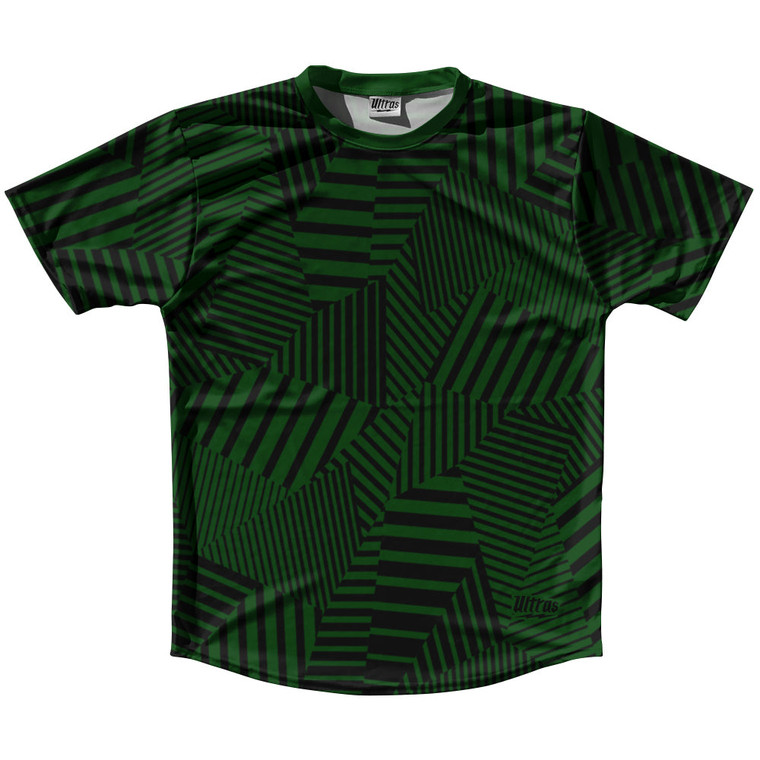 Multiple Lines Pattern Running Shirt Track Cross Made In USA - Green Forest and Black