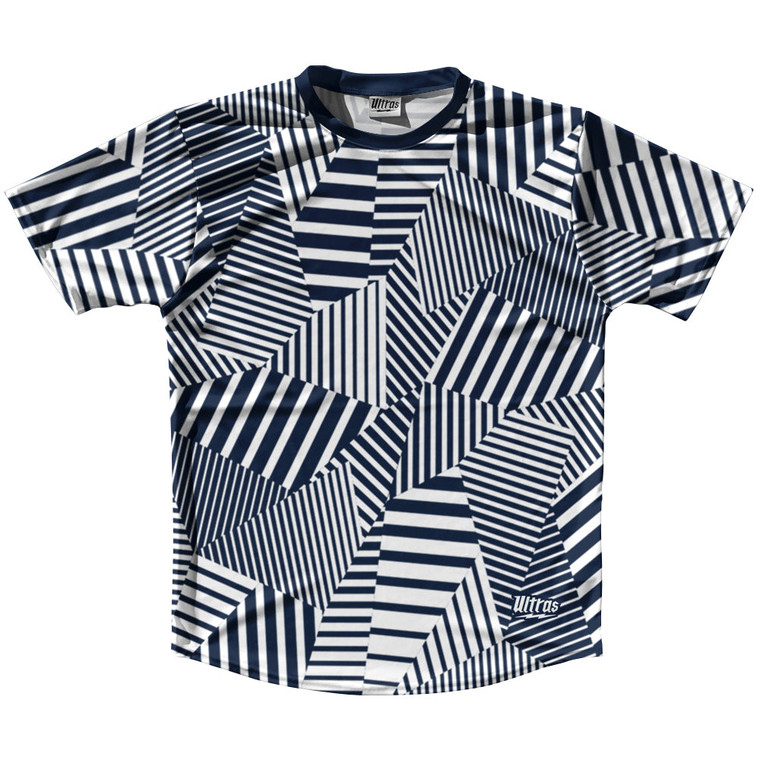 Multiple Lines Pattern Running Shirt Track Cross Made In USA - Blue Navy Almost Black and White