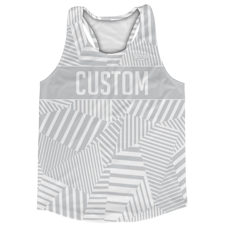 Multiple Lines Pattern Custom Finish Line  Running Racerback Singlet - Grey Medium and White