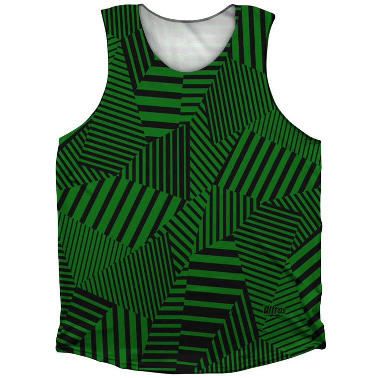 Multiple Lines Pattern Athletic Tank Top - Green Kelly and Black