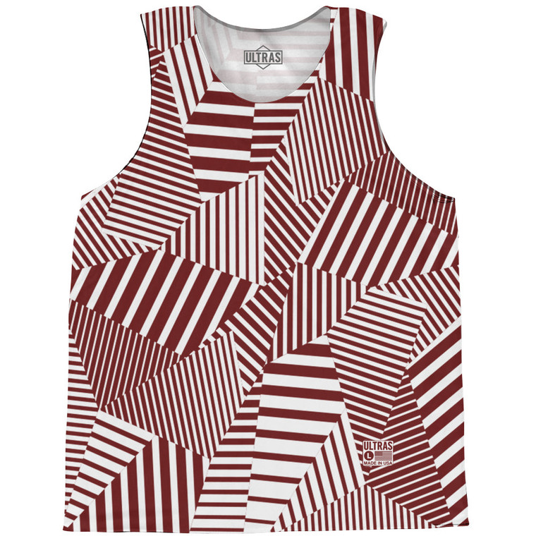 Multiple Lines Pattern Basketball Singlets - Red Maroon and White