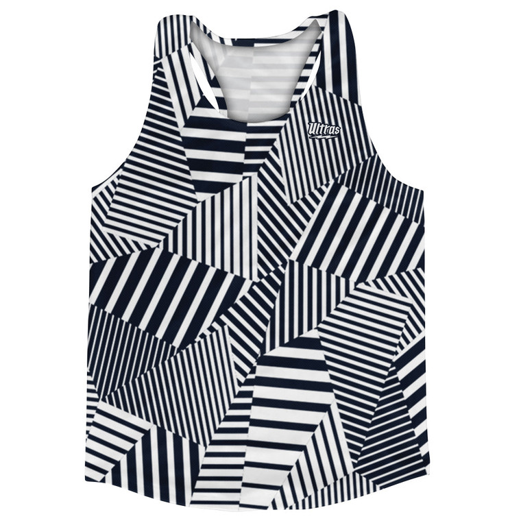 Multiple Lines Pattern Running Racerback Singlet - Blue Navy Almost Black and White
