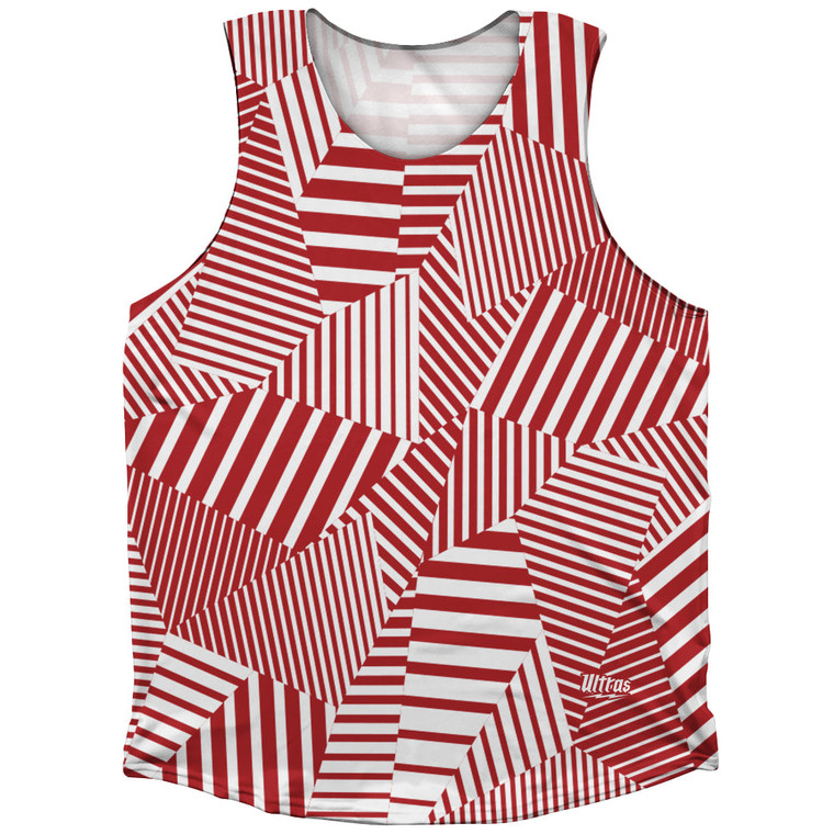 Multiple Lines Pattern Athletic Tank Top - Red Dark and White