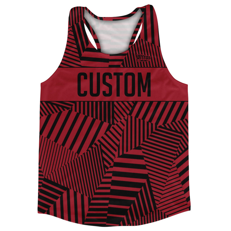 Multiple Lines Pattern Custom Finish Line  Running Racerback Singlet - Red Cardinal and Black