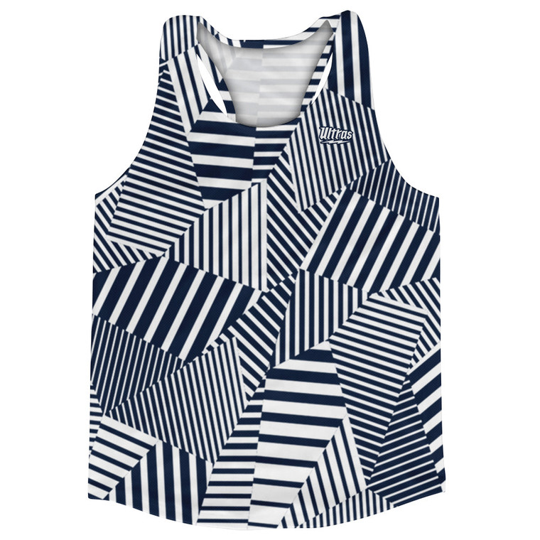 Multiple Lines Pattern Running Racerback Singlet - Blue Navy and White