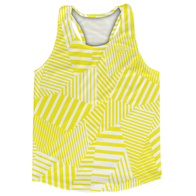 Multiple Lines Pattern Running Racerback Singlet - Yellow Bright and White