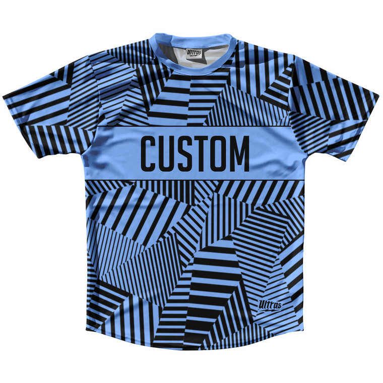 Multiple Lines Pattern Custom Finish Line  Running Shirt Track Cross Made In USA - Blue Carolina and Black