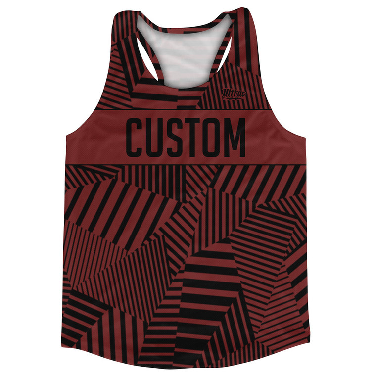 Multiple Lines Pattern Custom Finish Line  Running Racerback Singlet - Red Maroon and Black