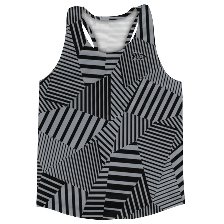 Multiple Lines Pattern Running Racerback Singlet - Grey Dark and Black