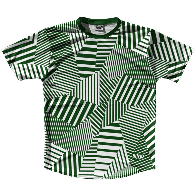 Multiple Lines Pattern Running Shirt Track Cross Made In USA - Green Forest and White