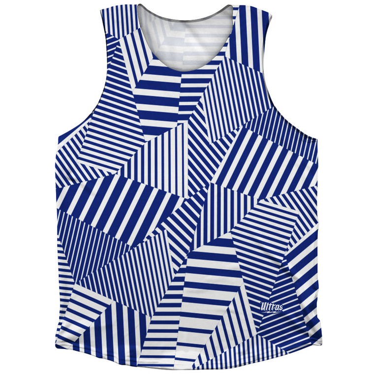 Multiple Lines Pattern Athletic Tank Top - Blue Royal and White
