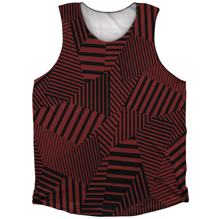 Multiple Lines Pattern Finish Line Athletic Tank Top - Red Maroon and Black