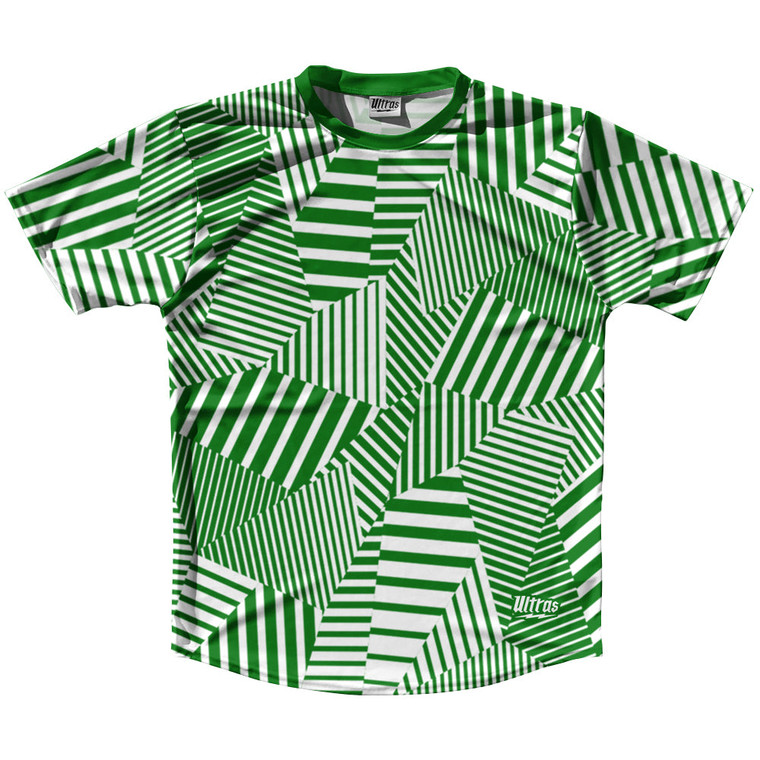 Multiple Lines Pattern Running Shirt Track Cross Made In USA - Green Kelly and White