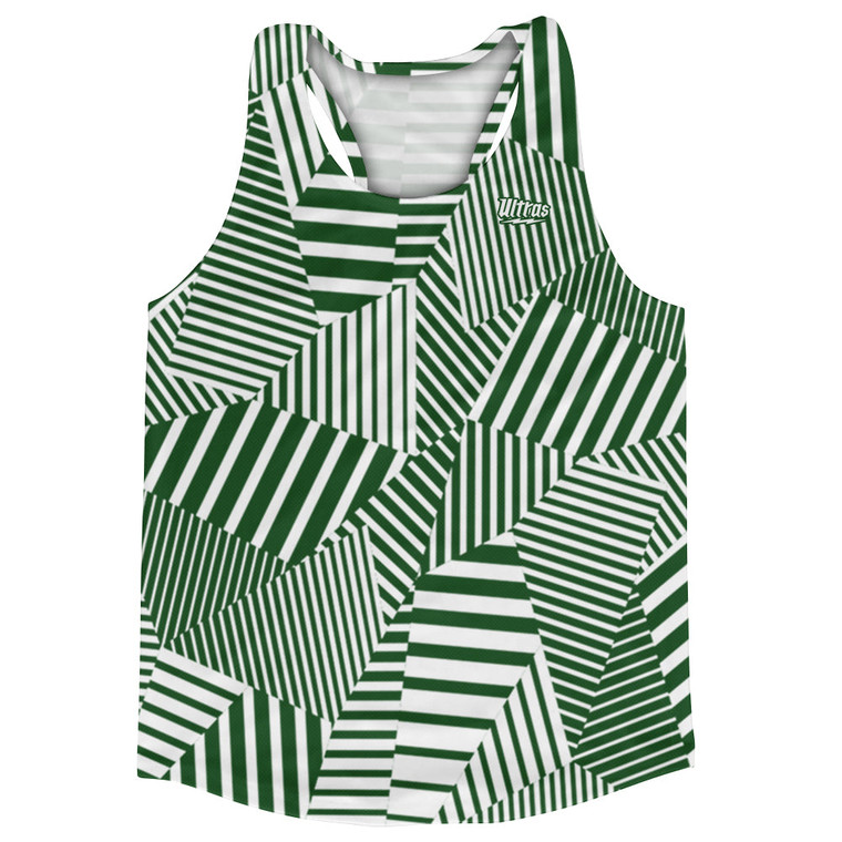 Multiple Lines Pattern Running Racerback Singlet - Green Hunter and White