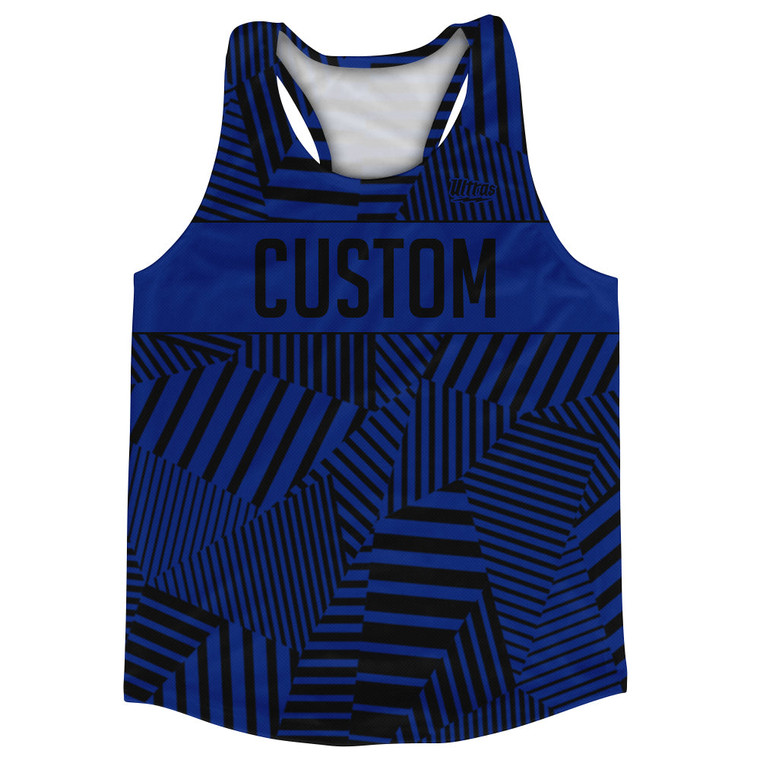 Multiple Lines Pattern Custom Finish Line  Running Racerback Singlet - Blue Royal and Black