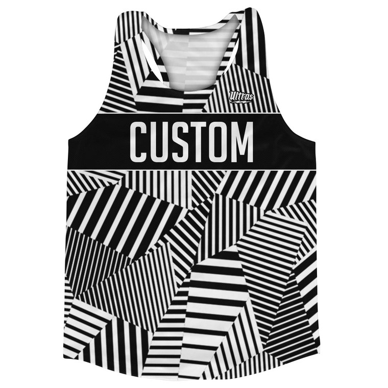 Multiple Lines Pattern Custom Finish Line  Running Racerback Singlet - Black and White