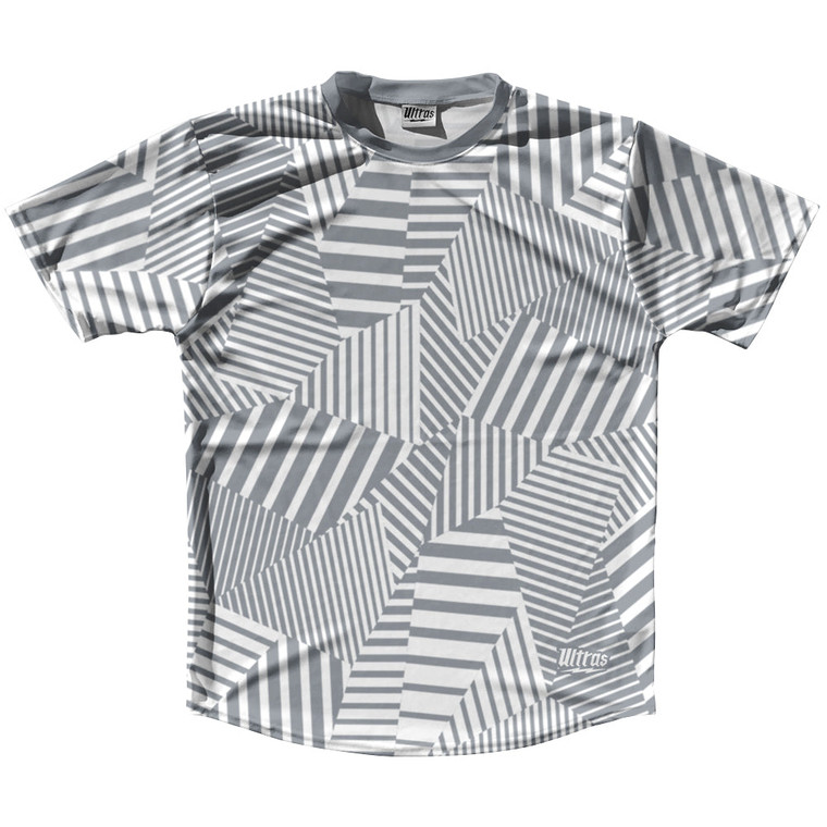 Multiple Lines Pattern Running Shirt Track Cross Made In USA - Grey Dark and White