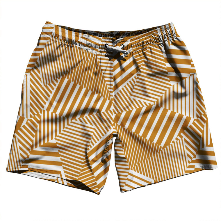 Multiple Lines Pattern Swim Shorts 7" Made in USA - Orange Burnt and White