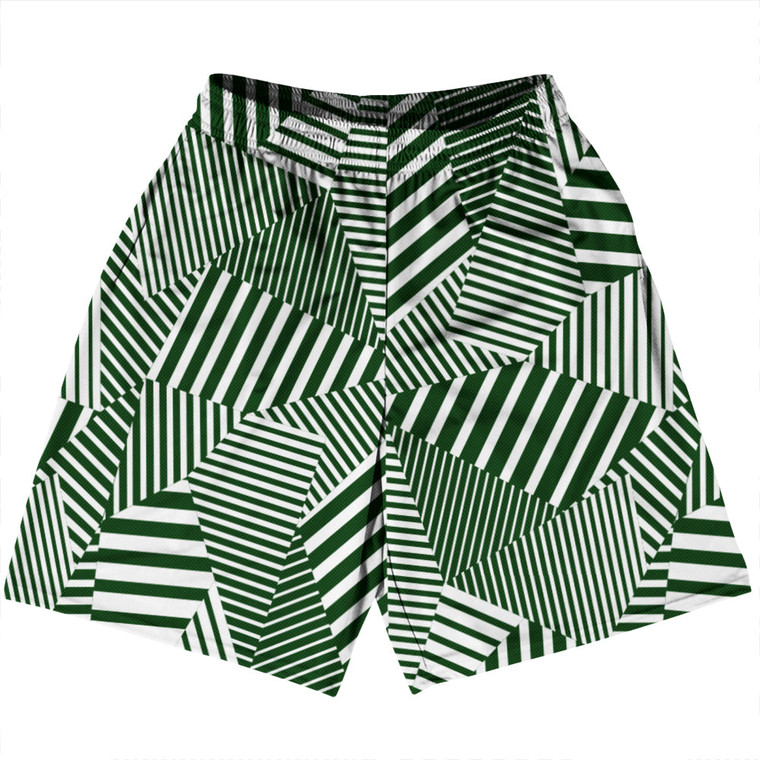 Multiple Lines Pattern Basketball Practice Shorts Made In USA - Green Forest and White Multiple Lines Pattern Basketball Practice Shorts Made In USA - Green Forest and White