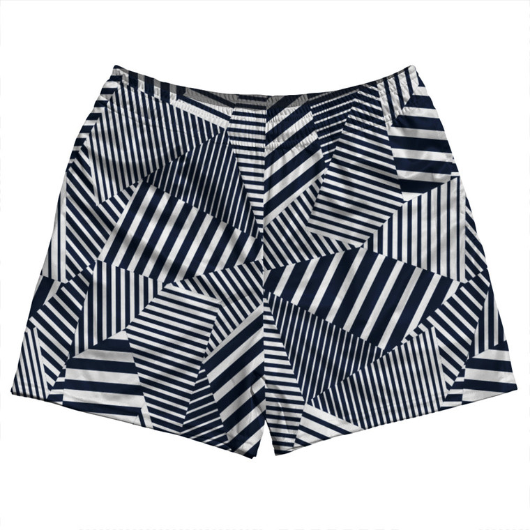 Multiple Lines Pattern Rugby Shorts Made In USA - Blue Navy and White
