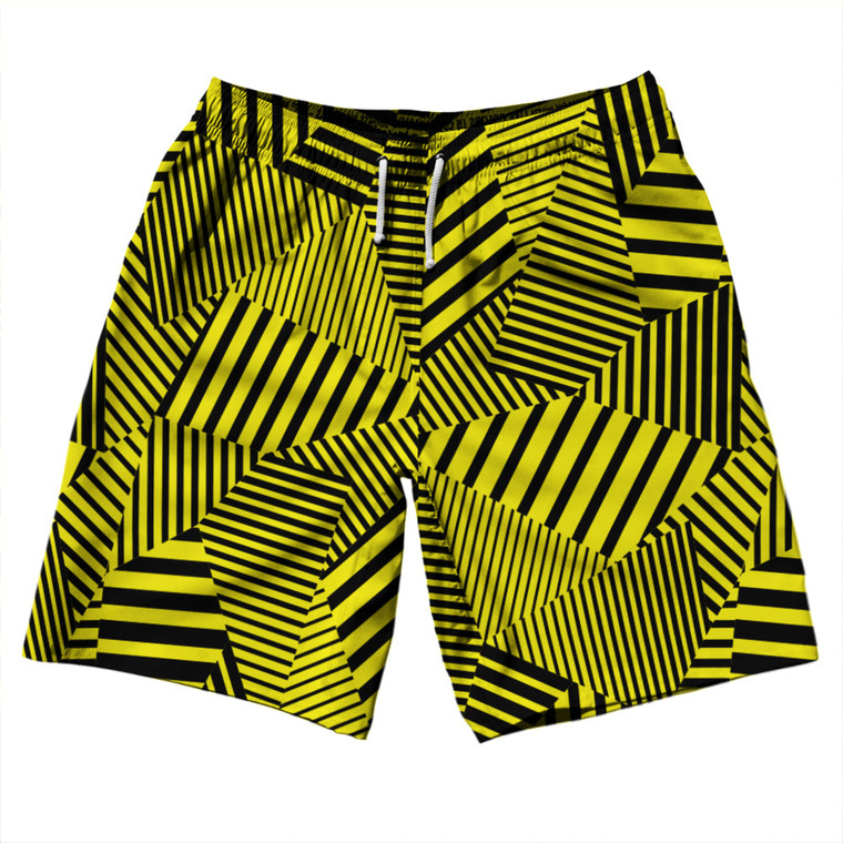 Multiple Lines Pattern 10" Swim Shorts Made in USA - Yellow and Black