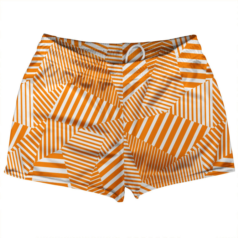 Multiple Lines Pattern Shorty Short Gym Shorts 2.5" Inseam Made In USA - Orange Tennessee and White Multiple Lines Pattern Shorty Short Gym Shorts 2.5" Inseam Made In USA - Orange Tennessee and White