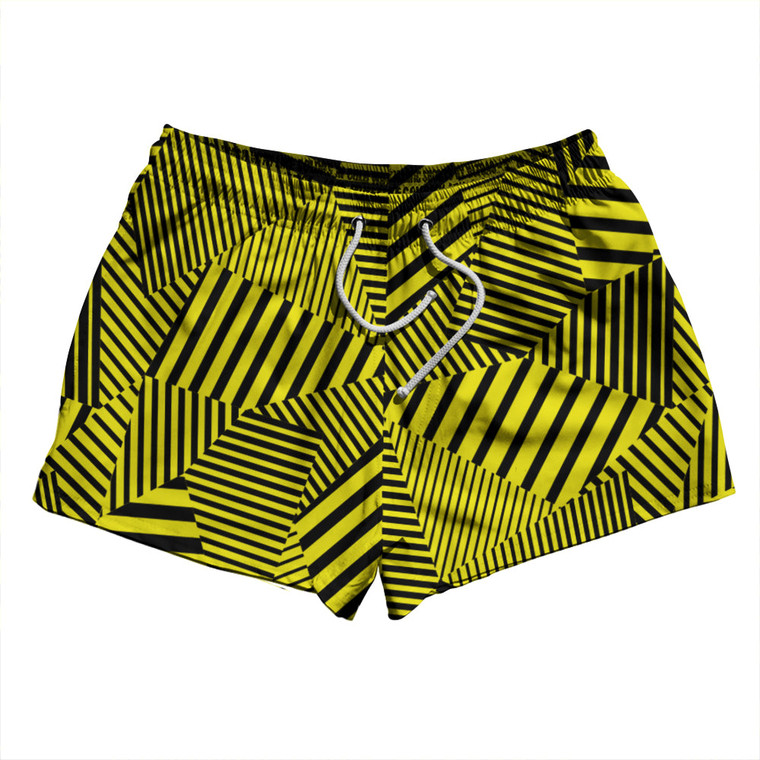 Multiple Lines Pattern 2.5" Swim Shorts Made in USA - Yellow and Black