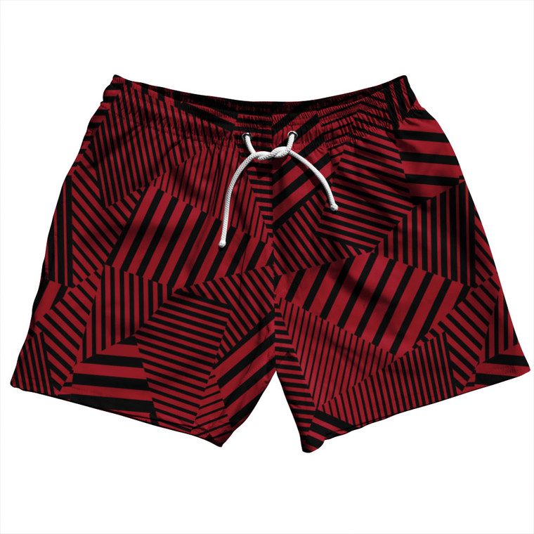 Multiple Lines Pattern 5" Swim Shorts Made in USA - Red Cardinal and Black