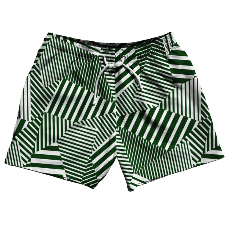 Multiple Lines Pattern 5" Swim Shorts Made in USA - Green Forest and White