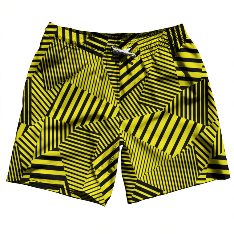 Multiple Lines Pattern Swim Shorts 7" Made in USA - Yellow and Black Multiple Lines Pattern Swim Shorts 7" Made in USA - Yellow and Black