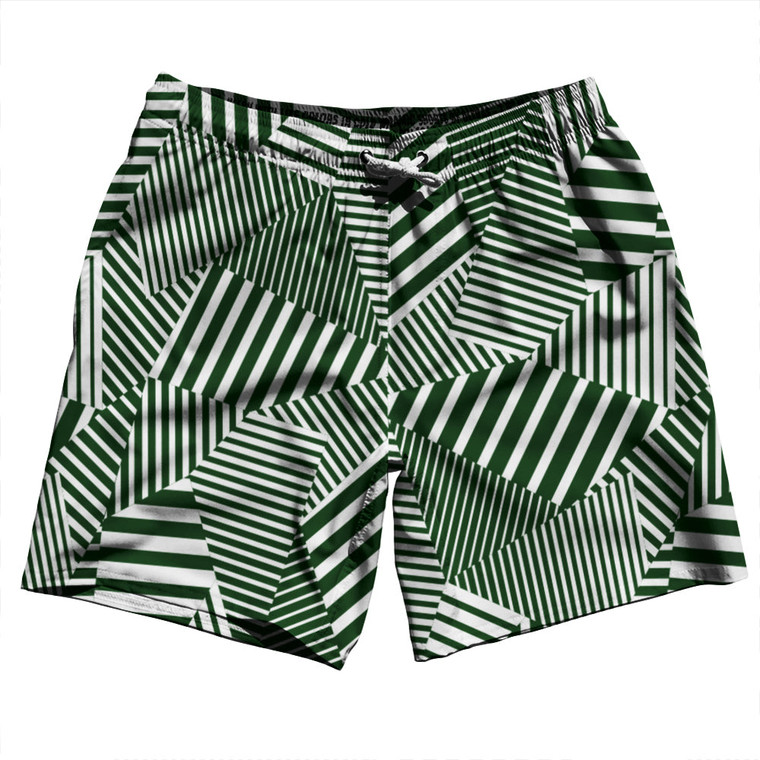 Multiple Lines Pattern Swim Shorts 7" Made in USA - Green Forest and White
