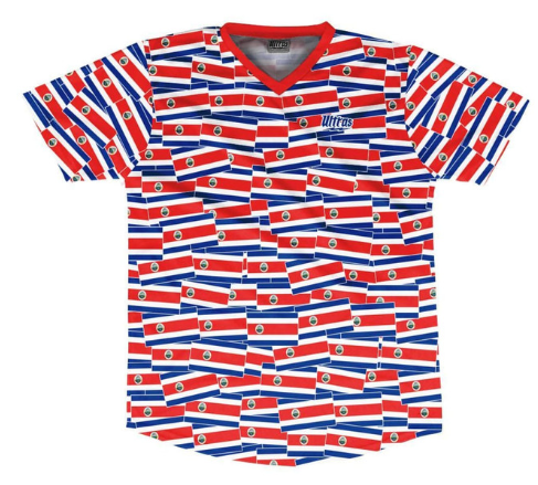 ADULT 3X-LARGE- Ultras Costa Rica Party Flags Soccer Jersey Made In USA - Blue Red- Final Sale Z4