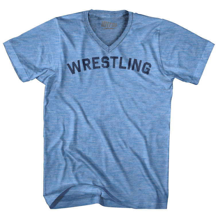 Wrestling Adult Tri-Blend V-neck T-shirt - Athletic Blue
