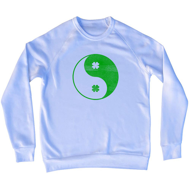 Clover Shamrock Yin And Yang Ireland Balance Adult Tri-Blend Sweatshirt - White