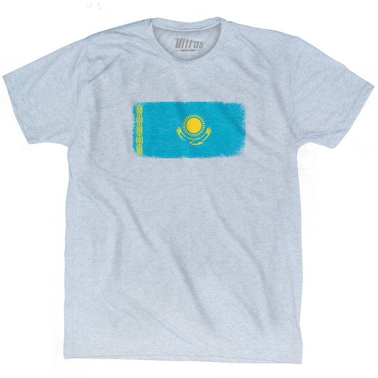 Kazakhstan Country Flag Adult Tri-Blend T-shirt - Athletic White