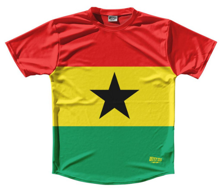 YOUTH LARGE- Ghana Country Flag Running Shirt Track Cross Country Performance Top Made In USA - Red Yellow- Final Sale J1