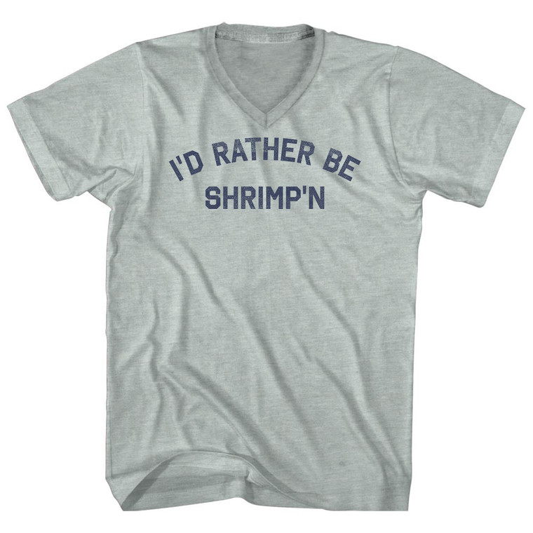 I'd Rather Be Shrimp'n Adult Tri-Blend V-neck T-shirt - Athletic Cool Grey