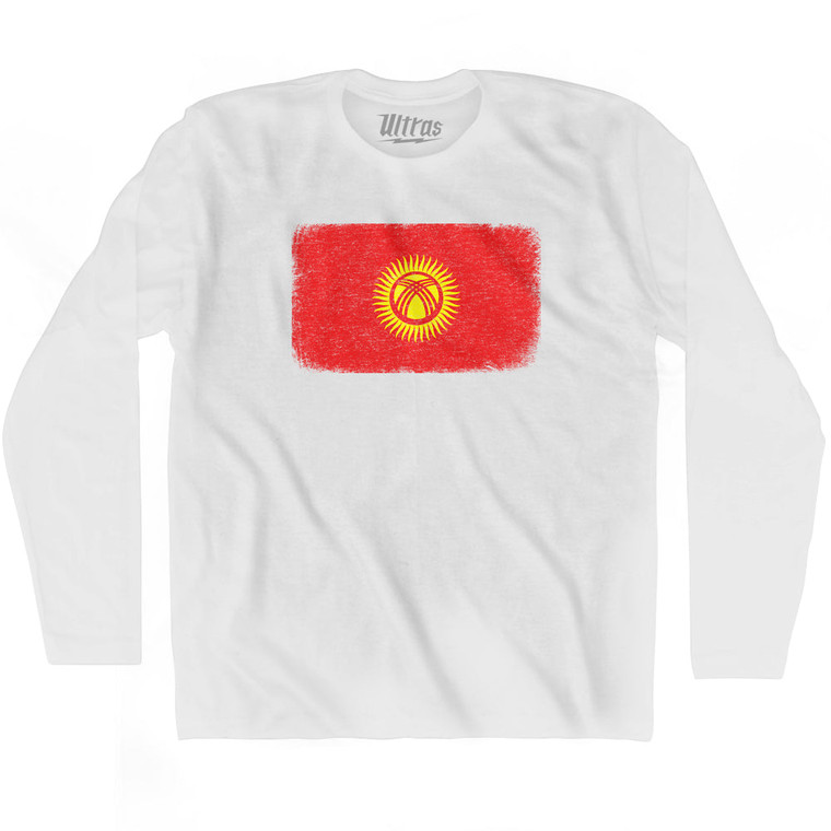 Kyrgyzstan Country Flag Adult Cotton Long Sleeve T-shirt - White