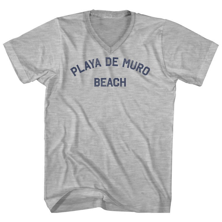 Playa De Muro Beach Adult Cotton V-neck T-shirt - Grey Heather