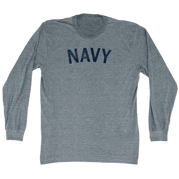 Navy Adult Tri-Blend Long Sleeve T-shirt - Athletic Grey