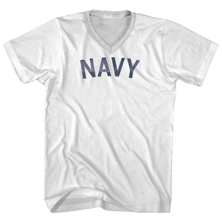 Navy Adult Cotton V-neck T-shirt - White