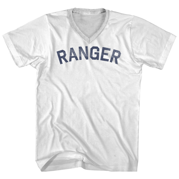 Ranger Adult Cotton V-neck T-shirt - White