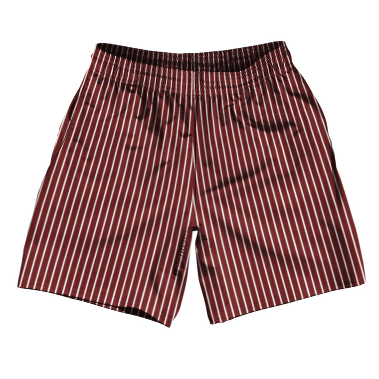 Pinstripes Soccer Shorts Made In USA - Red Maroon and White